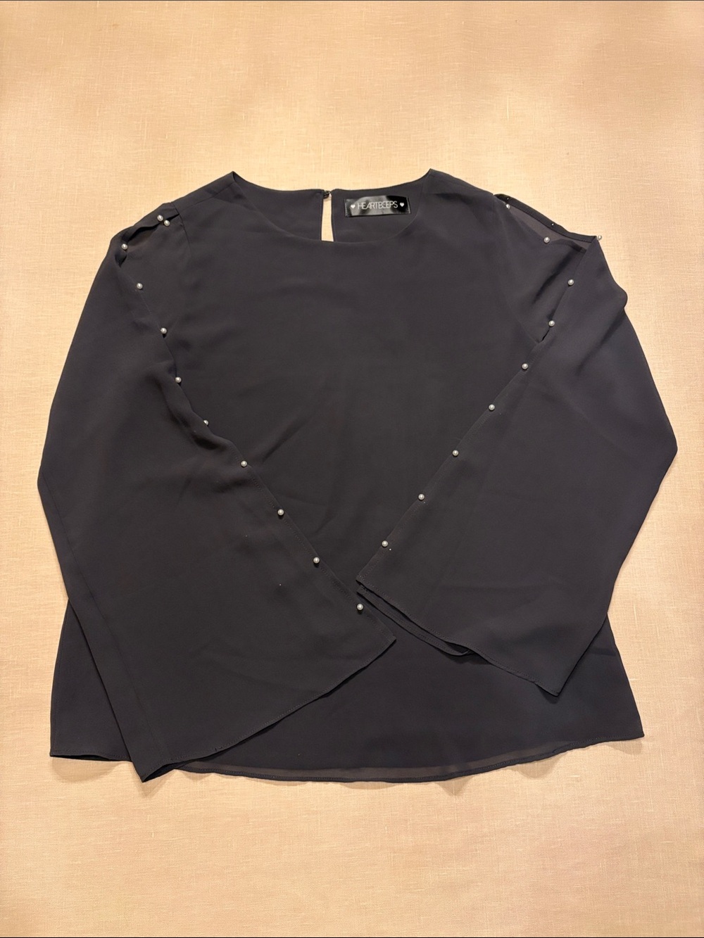 Heartbeeps grey  Long-Sleeve Blouse with Pearl Trim
